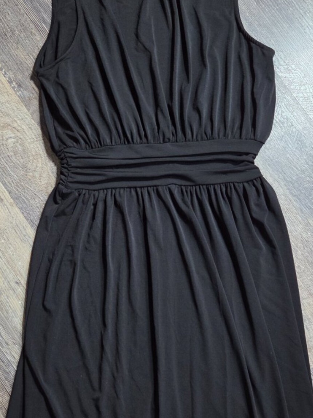 NWT Black Midi Dress Ruched Waist Tie Neckline Size Med Leota